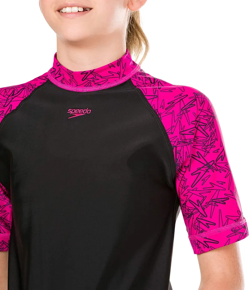 Speedo Girl's Boom Rash Vest Black/Pink 30-4